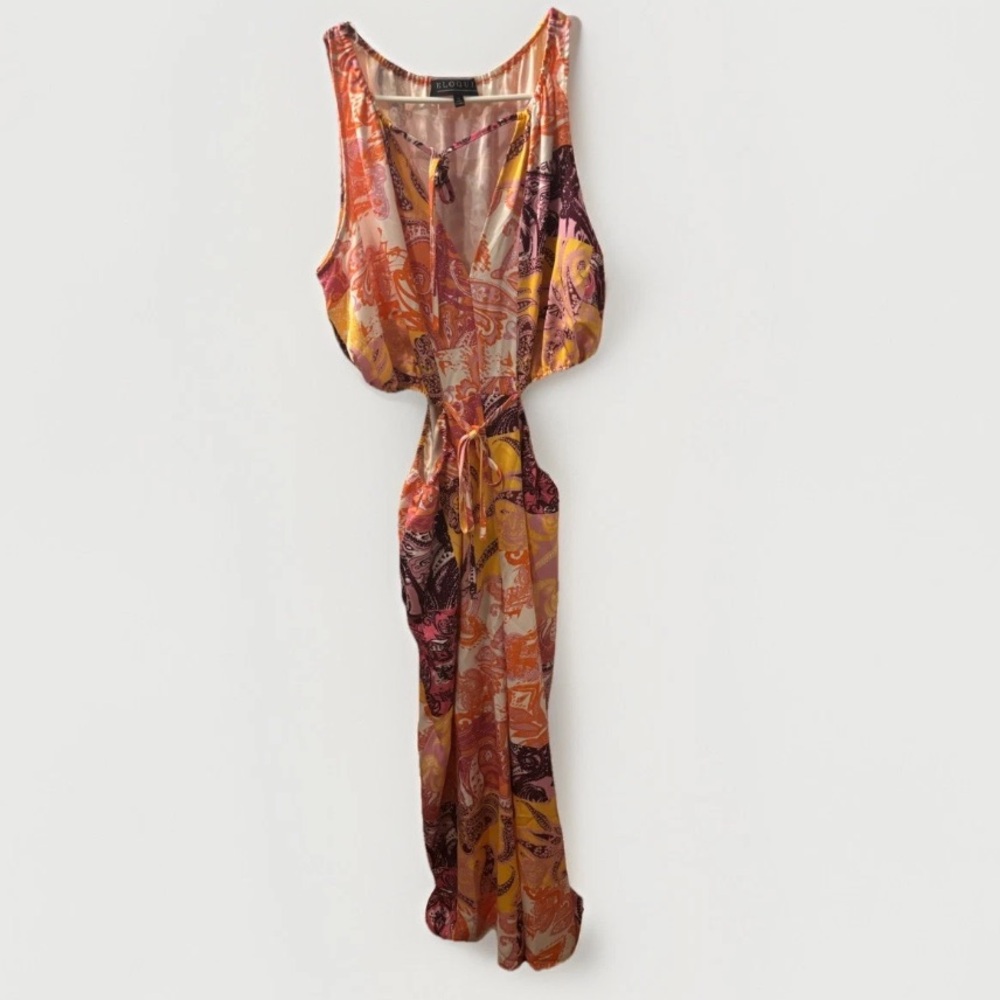 Eloquii Multicolor Silky Paisley Wide Leg Jumpsuit with Cutouts. - Picture 2 of 4